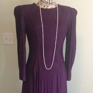 Vintage 1980 Purple Embroidery Drop waist Dress 12